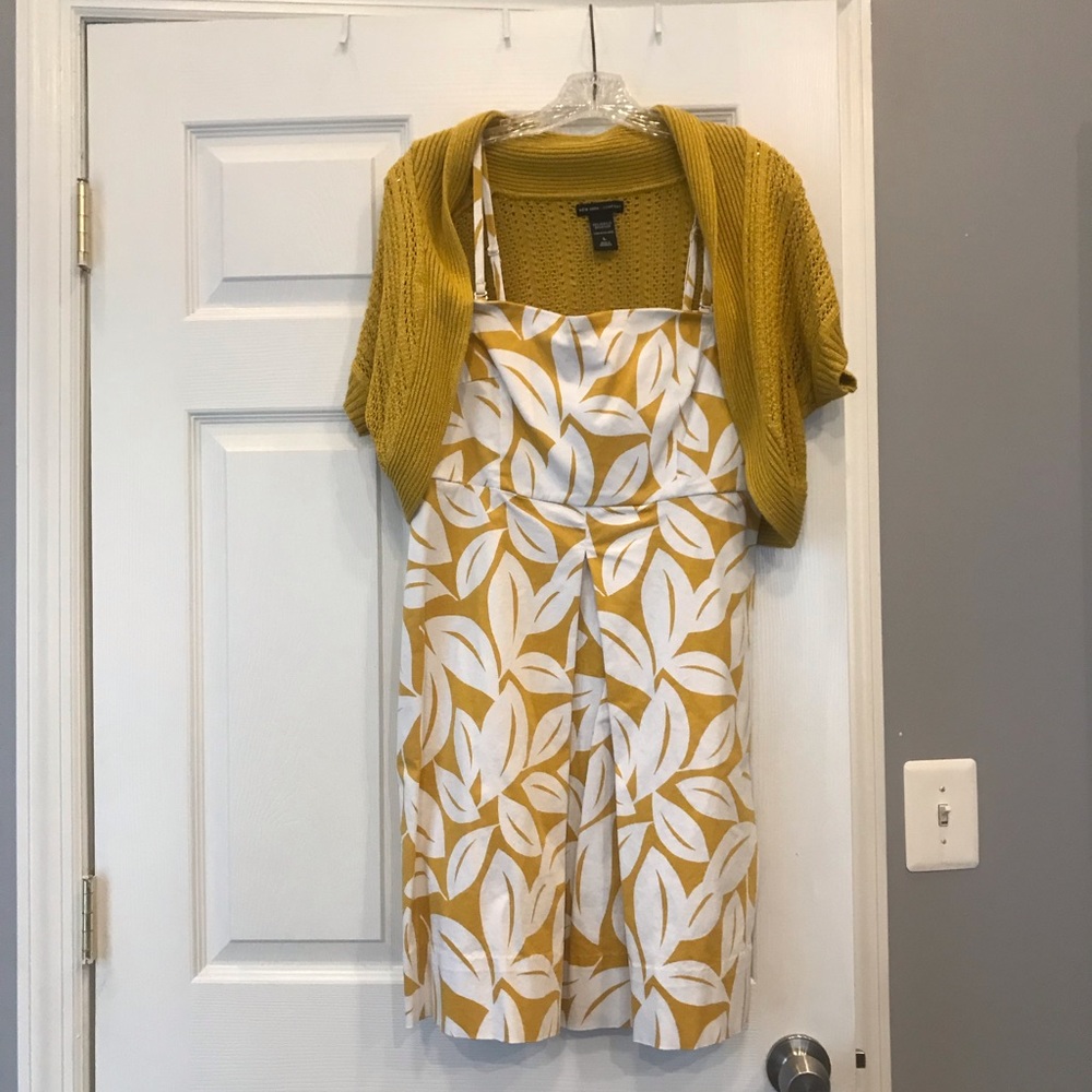 Floral sundress with knit bolero sweater